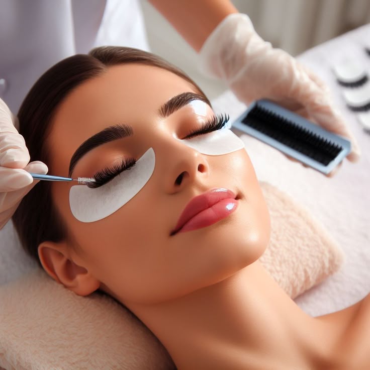 Aplikácia predĺžených mihalníc pinzetou v beauty salóne